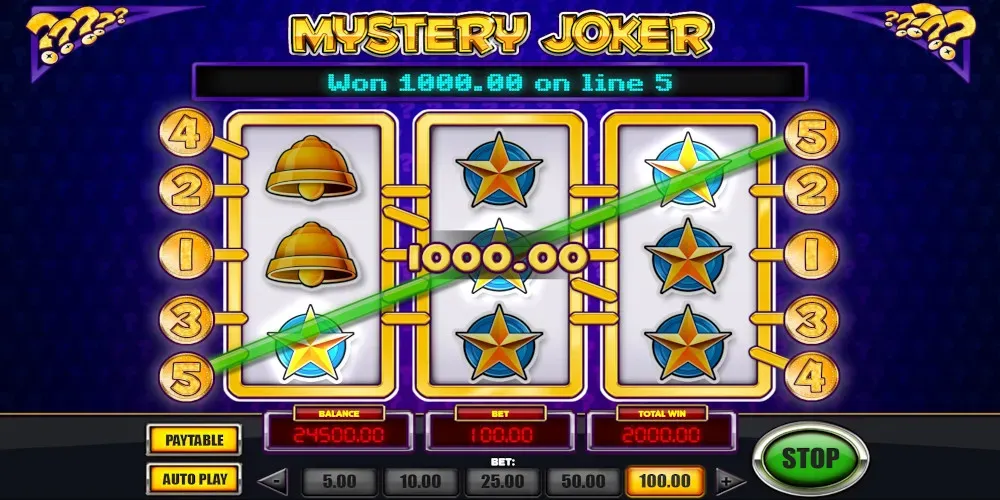 Mystery Joker Výhra na online automatu Mystery Joker s diagonální řadou hvězd